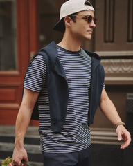 Origin Tee - Slim Fit -- True Navy/Bone Stripe