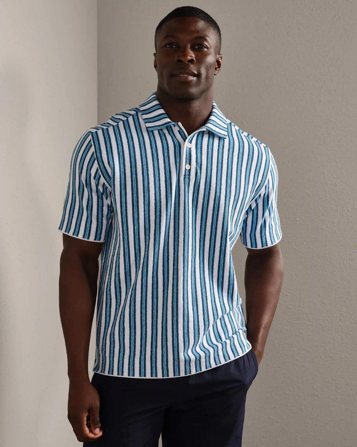 Seaside Terry Polo -- Ash Blue Vintage Stripe