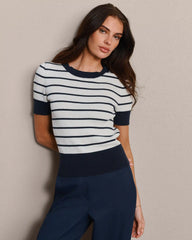 Short Sleeve Sweater -- Navy Blue Stripe