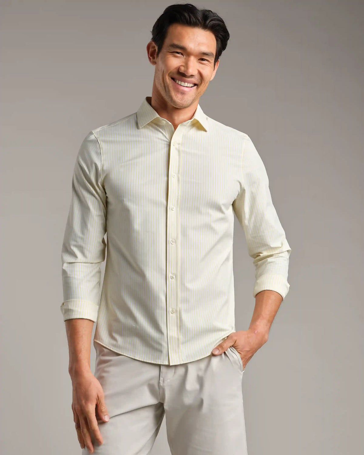State of Mind Shirt - Slim Fit -- Yellow Dawn Wide Stripe